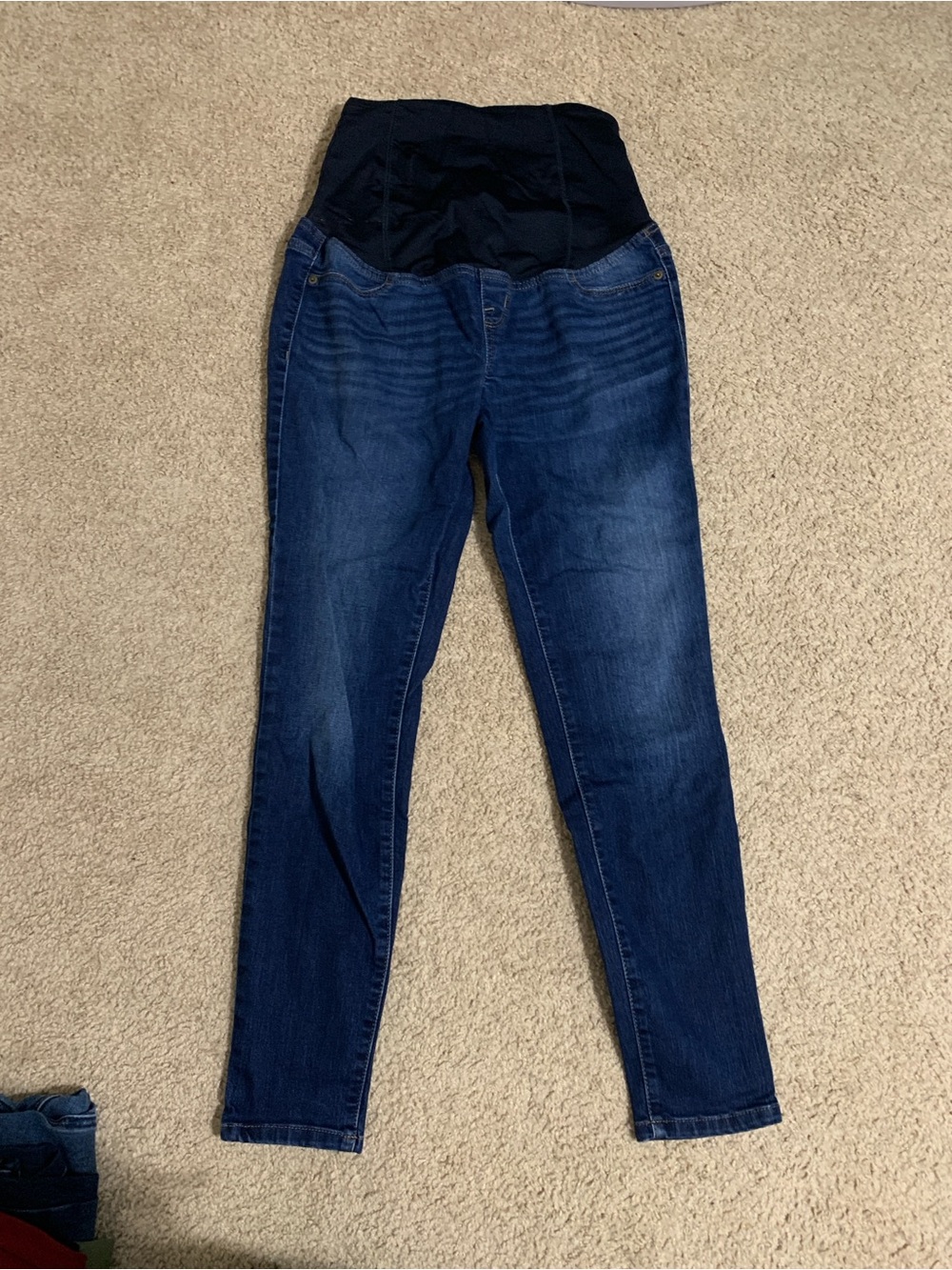 Isabel Maternity by Ingrid & Isabel Dark Blue Jeggings with Black Belly Panel